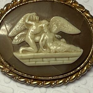 Vintage Cameo Brooch with Angel Design. See Photos, cracked